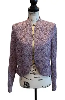 R & M Richards Lace Floral Jacket Purple Size 10 NWOT Mesh Sequins Formal Lilac