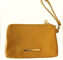 💛 Steve Madden Mustard Pebbled Leather Wristlet | Double Zipper | Bold & Chic