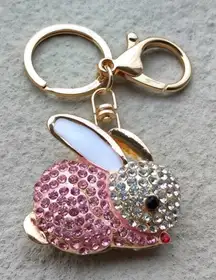 Pink Rabbit Bling Rhinestone Keychain or Charm Key 
—Makes a great Gift    ~NEW~