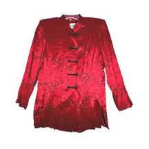 R&M Richards Jacket Womens 14 Red Black Botanical Asian‎ Topper Satin