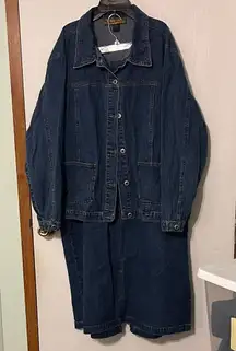 Ashley Stewart Dark Blue Denim Jacket and Skirt Set Size 20 PTP 25” Waist 36”