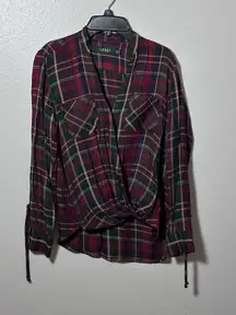Lauren Ralph Lauren Women Plaid Blouse LongSleeve Surplice Hi-low‎ Shirt size XS