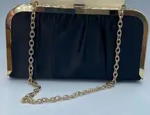 Kate Landry black Satin gold tone clutch, shoulder or crossbody bag.