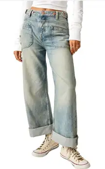 NWOT Free People Palmer Cuff Jeans 26 Tunnel Vision