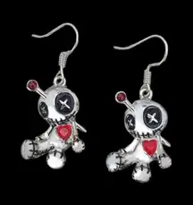 1pair Creative Funny Silver Plated Voodoo Doll Pendant‎ Earrings, Trendy Punk