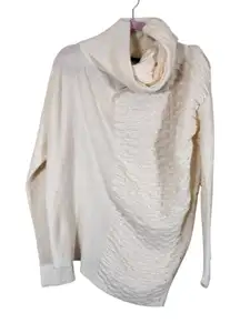 Sarah Pacini Cream Cowl Neck Asymmetrical Sweater Womens OS Wool Blend Lagenlook