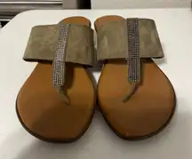 Women’s Italian Shoemakers Slide/Thong Sandal Tan Felt Feel Leather Sz 8