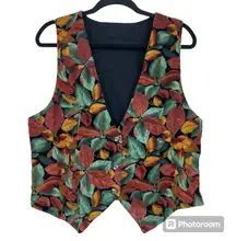 Vintage Corduroy Vest 90s Fall Plants Retro Academia Button Front Medium