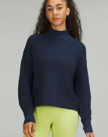 Lululemon Merino Wool-Blend Ribbed Turtleneck Sweater Heathered True Navy Size 2