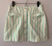 For Love and Lemons Janelle Blue White Striped Linen Mini Skirt Women size Large