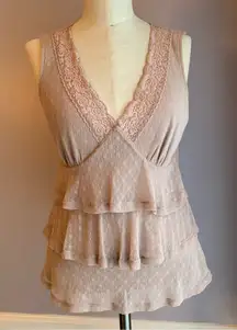 Michael Kors V neck sleeveless stretch lace tiered top with lace trim Size Small