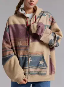 Urban Outfitters BDG Hunter Patchwork Fleece Zip Up Hoodie Sweatshirt in Neutral