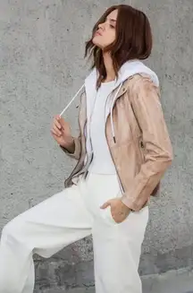 Jakett Hannah Patina Leather Jacket With White Hood