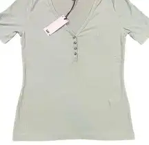 Lee V-Neck Henley Top Women's Size Medium Slim Fit Seafoam Green Shirt NWT