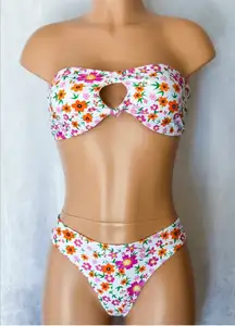 Multi-Colored, Floral, Bandeau, Bikini