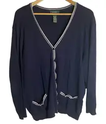 Lauren Ralph Lauren Navy Blue Button up Cardigan with White Lining Size 2X USA