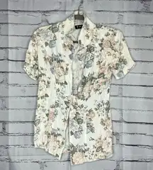 Vintage All That Jazz White Floral Blouse Size 7/8 Shoulder Pads Cottagecore Y2K