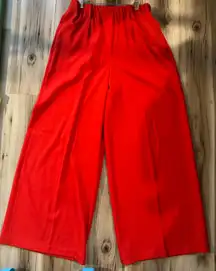 ALYSI Wool Wide Leg Red Trousers Pants Womens Size 6 Elastic Waist Holiday Party
