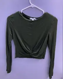 Gaze Long Sleeve Olive Green Knotted Crop Top (Size Medium)