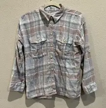 American Eagle Womens XS Plaid Flannel‎ Shirt Long Sleeve Button Up Casual
