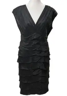 Niteline Black Shimmer Sleeveless Shutter Tiered Dress Size 12