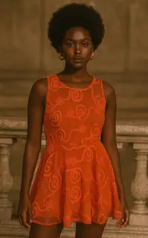 AX Paris Orange Floral Embroidered Sleeveless Party Dress‎ Size 12