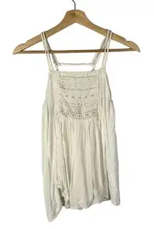 American Eagle AEO White Embroidered Bust Square Neck Boho Tank Top S