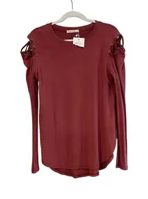 NWT Miao Miao Dusty Pink Long Sleeve Peek Shoulder Lace Up Small