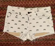 RAG & BONE MOTORCYCLE PRINT CUT OFF DENIM LOW RISE SHORTS