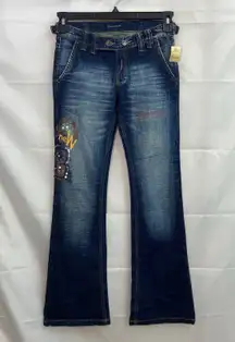 Rhapsodielle junior's women's y2k sequin dark wash flare leg linen blend jeans 3