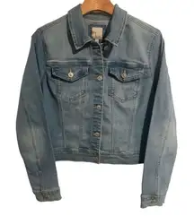 Wax Jean Jacket Womens Small Denim Trucker Blue Stretch Buttons Long Sleeve NEW