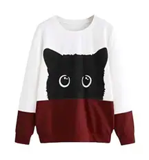 SHEIN Plus Cat Print Color Block Pullover sweatshirt size XL