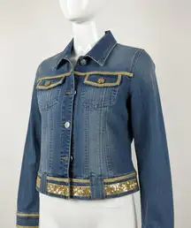 Destiny Denim Jacket M – Gold Trim & Sequins