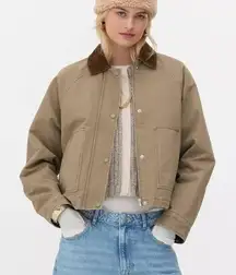 Hunter Women's Barn Oversized Tan Jacket Collared Corduroy size large