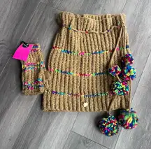 New Betsey Johnson Colorful Knit Scarf and Texting Glove Set