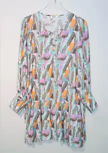 Fresha London Abstract Brush Print Purple Green Black Mini Dress