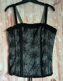 Tripp NYC Gingham Y2K Goth Black Spider Web Overlay Laced Side Zip Corset Top