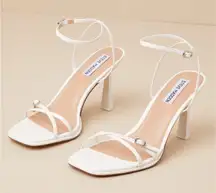 Steve Madden Zarya White Leather Square-Toe Ankle Strap High Heel Sandals Sz 9.5
