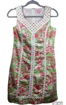 Lilly Pulitzer Hotty Pink Forgot My Trunks MacFarlane Shift Dress w/Lace Sz‎ 4