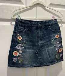 Embroidered Denim Mini Skirt