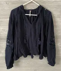 Free people flowy top with lace‎ hoodie xs