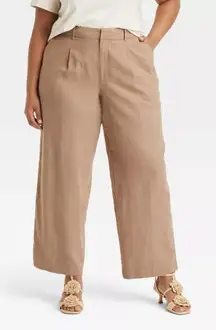A New Day Women's Tan Pleated Wide Leg Pants Elastic Waist Size 16