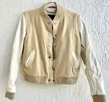 Varsity Boda /Skins Long Sleeve Wool Blend Bomber  Jacket Cream Beige Women Small