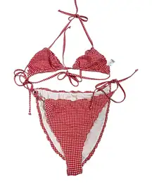 Good American Gingham Bikini Set Red White Check Halter High Waist Womans 4XL