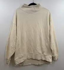 NWT aerie oversized mock neck sweatshirt cream beige ribbed trim women's Small