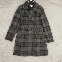 Converse  One Star Pea Coat Women L Gray Plaid Mid Length Belted Button Front