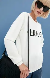 NWOT LIU JO Women's Crystal Logo Sweatshirt Size M Cotton Blend Pullover