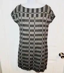 Lou & grey  Alameda Checkered Plaid Boatneck Cotton Mini Dress Black Grey XS