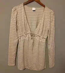 DayTrip L Shimmering Gold Striped Long Sleeved Tie Front Top