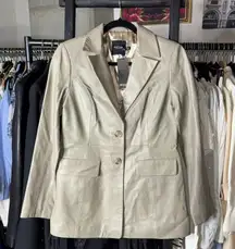 Nasty Gal 6 Genuine Leather Blazer Beige Taupe Fitted Jacket